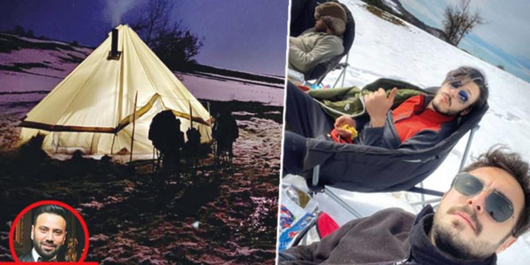 Kubilay Aka’nın kamp hayatı… Soğukta köylüler yardımına koşmuş