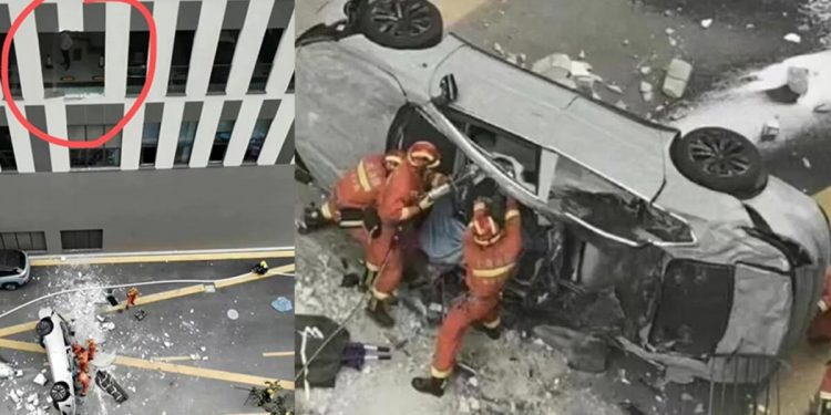 Çin’de akılalmaz kaza… Elektrikli araba üçüncü kattan düştü, 2 kişi öldü!